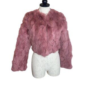 Bebe Vintage Womens Jacket Size XS Pink Satin Long Sleeve Rabbit Fur Casual